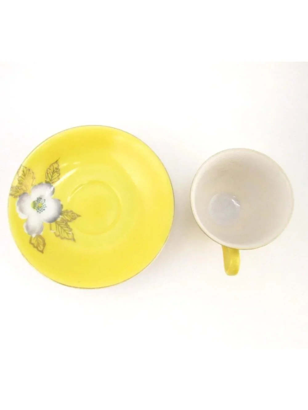Vintage Tea Cup & saucer Yellow Floral Merit Made In Occupied Japan Hand Painted